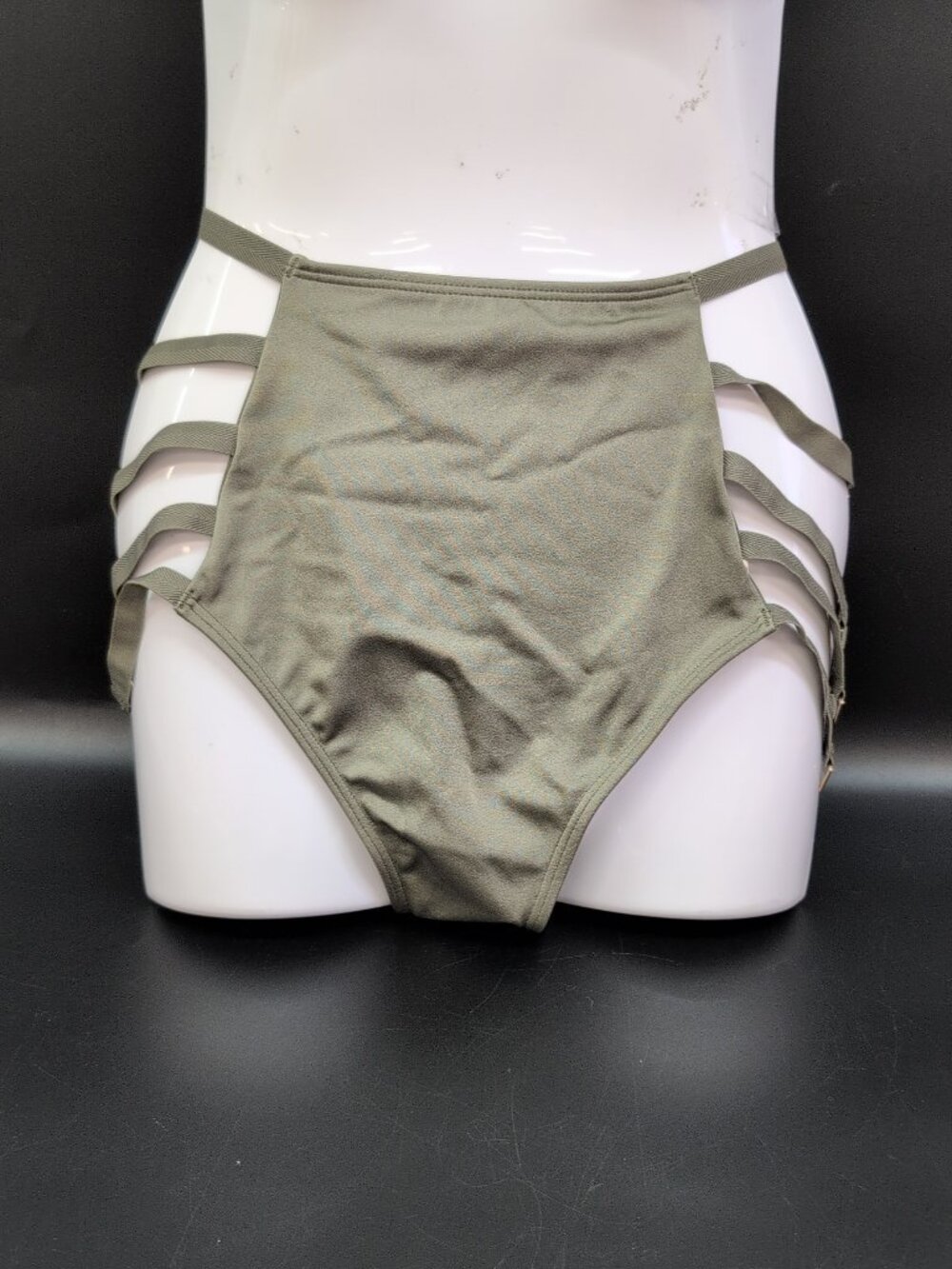 Victoria Secret Swim High Waist Cheeky Strappy Buckle Bikini Bottom Large Olive